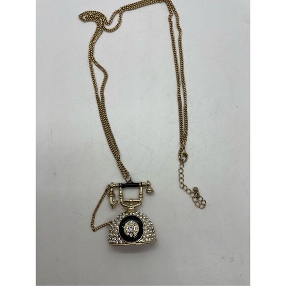 Telephone Necklace Rhinestones Costume Vintage Whimsical Long Chain - Picture 9 of 10